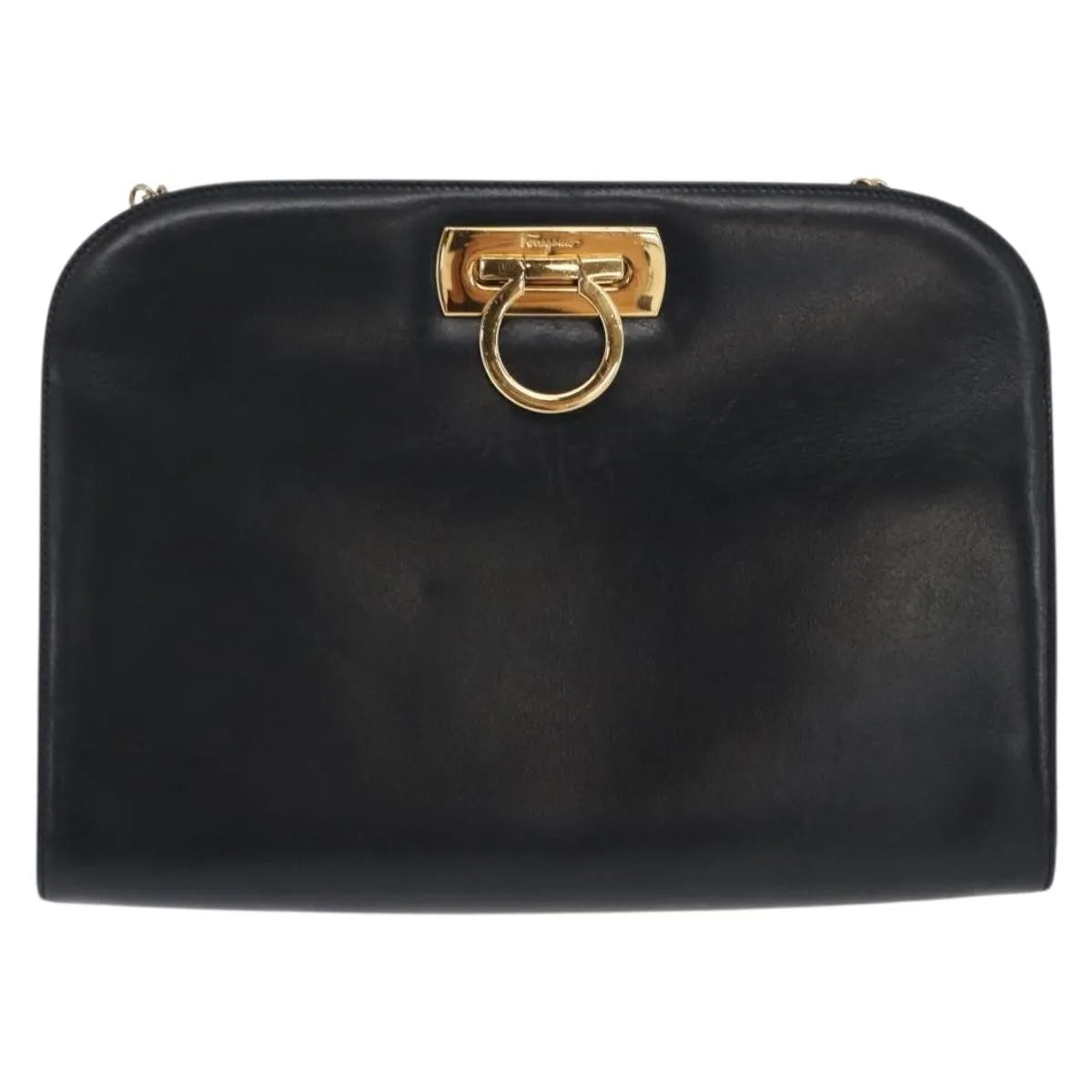 Salvatore Ferragamo Vintage Gancini Chain Leather Navy Leather Shoulder Bag Bag (Pre-Owned)