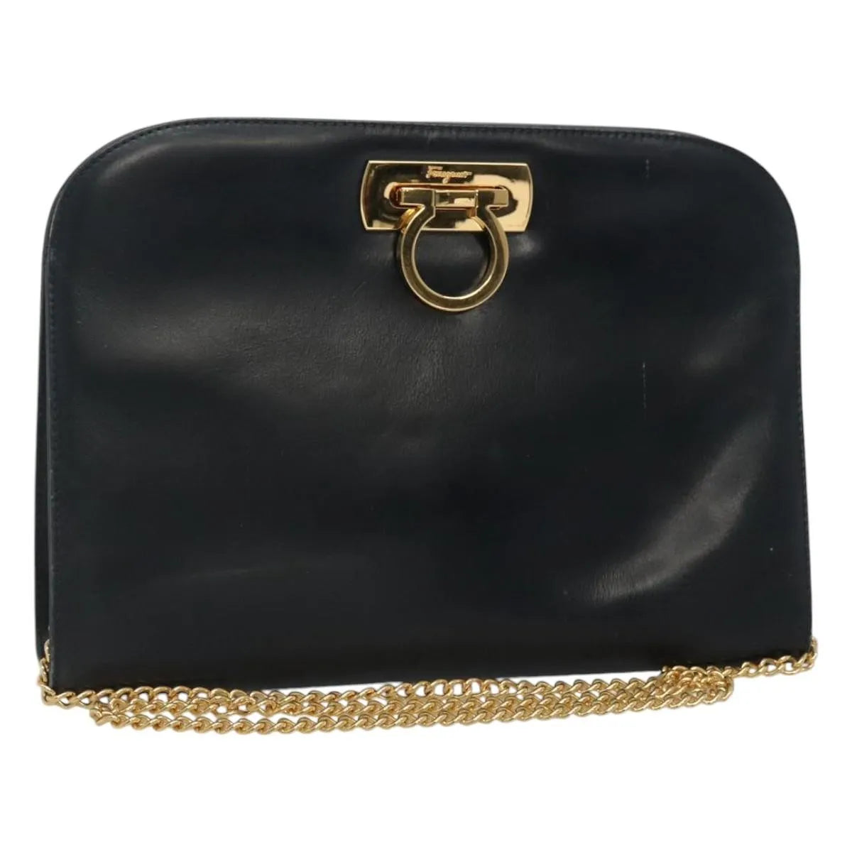 Salvatore Ferragamo Vintage Gancini Chain Leather Navy Leather Shoulder Bag Bag (Pre-Owned)