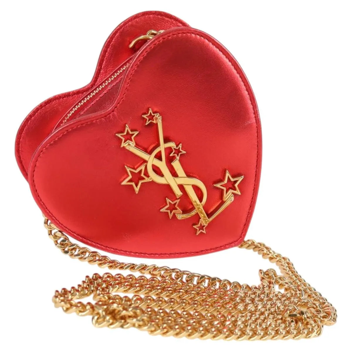 Saint Laurent Love Heart Chain Bag Leather Red_Gold Leather Wallets Accessory (Pre-Owned)