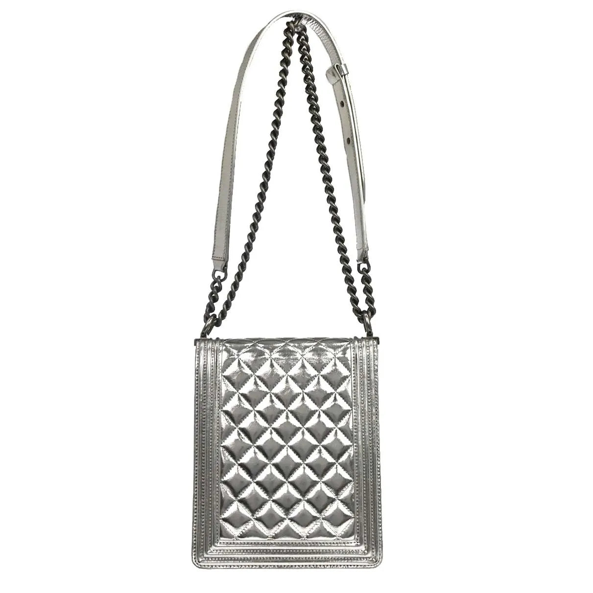 Chanel North South Boy Flap Quilted Metallic Calfskin Metallic Patent_Leather Shoulder Bag Bag (Pre-Owned)