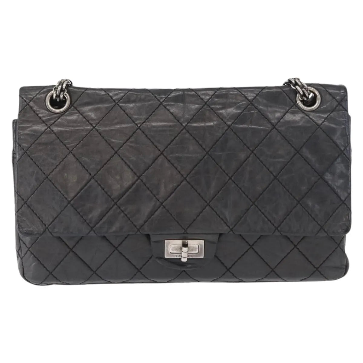 Chanel Reissue 2.55 Flap Quilted Aged Calfskin Black Leather Handbag (Pre-Owned)