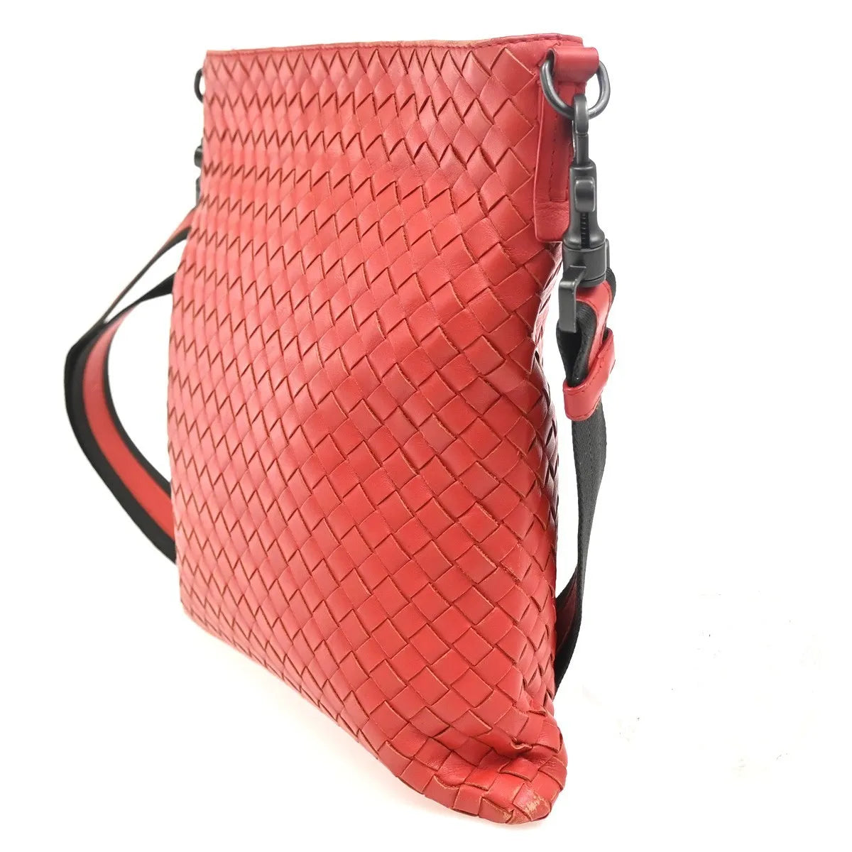 Bottega Veneta Flat Messenger Intrecciato Nappa Red Leather Shoulder Bag Bag (Pre-Owned)