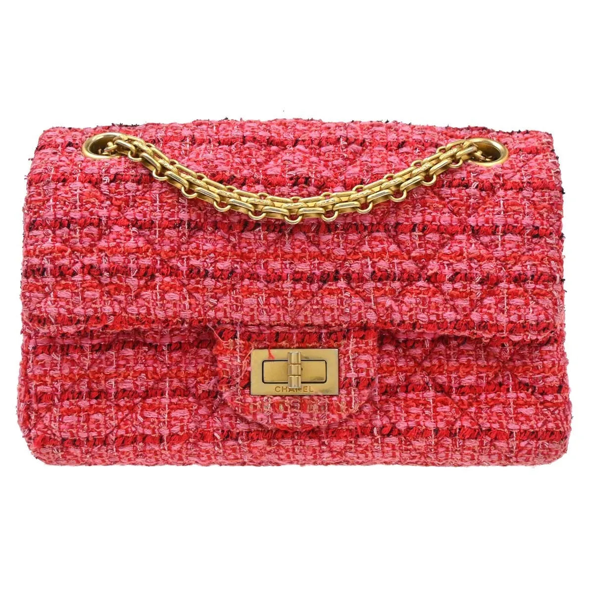 Chanel Square Reissue 2.55 Flap Quilted Tweed Pink Tweed Crossbody Bag Bag (Pre-Owned)