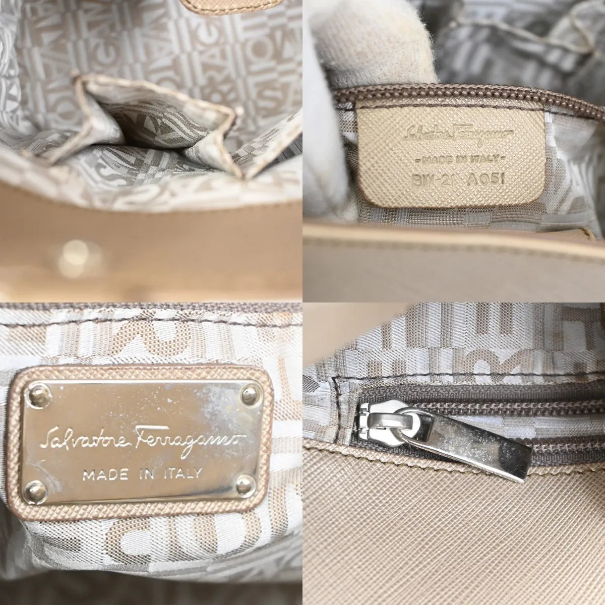 Salvatore Ferragamo Gancini Leather Beige Leather Handbag (Pre-Owned)