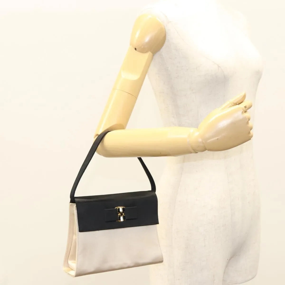Salvatore Ferragamo Vala Suede Beige Satin Handbag (Pre-Owned)