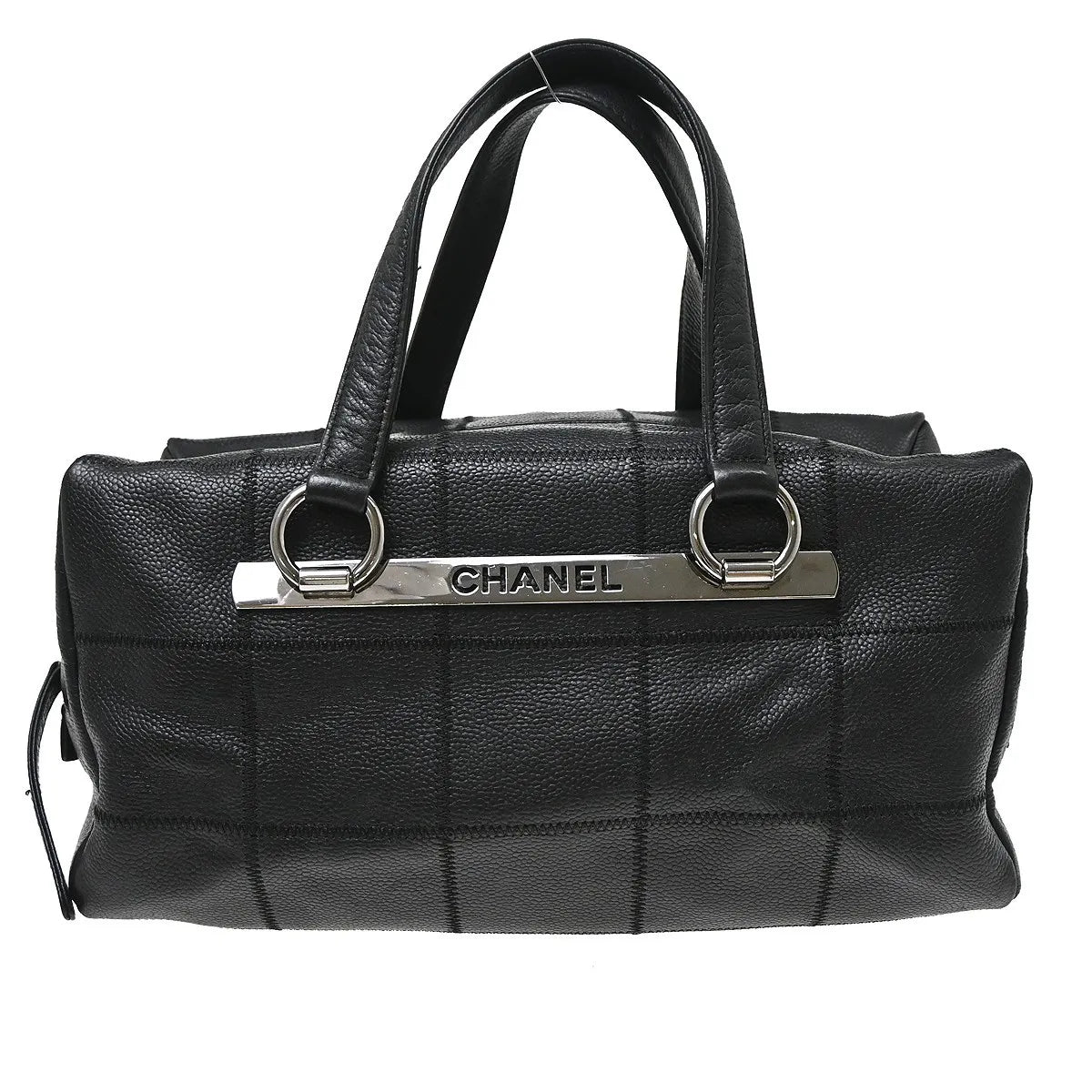Chanel Square Stitch Cc Boston Quilted Caviar Black Leather Handbag (Pre-Owned)