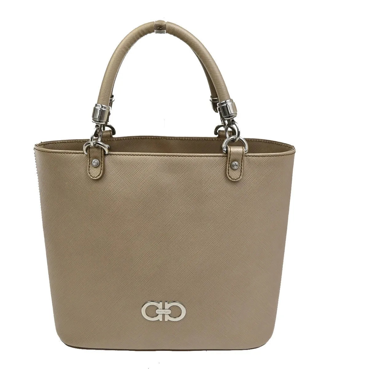 Salvatore Ferragamo Gancini Leather Beige Leather Handbag (Pre-Owned)