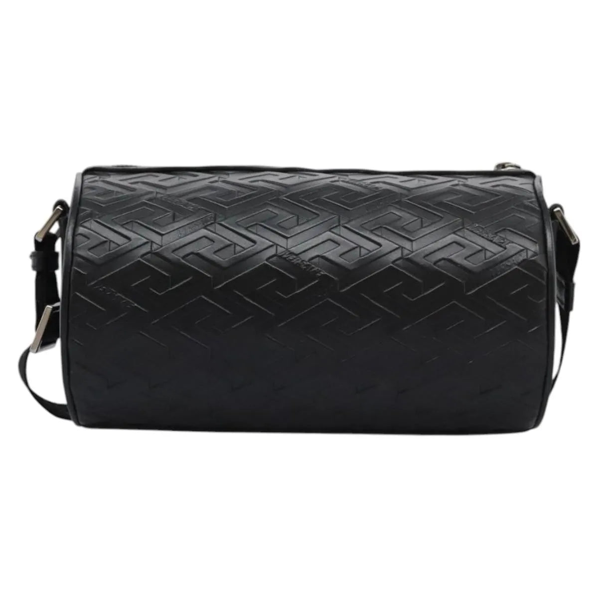 Versace La Greca Leather Black Leather Shoulder Bag Bag (Pre-Owned)