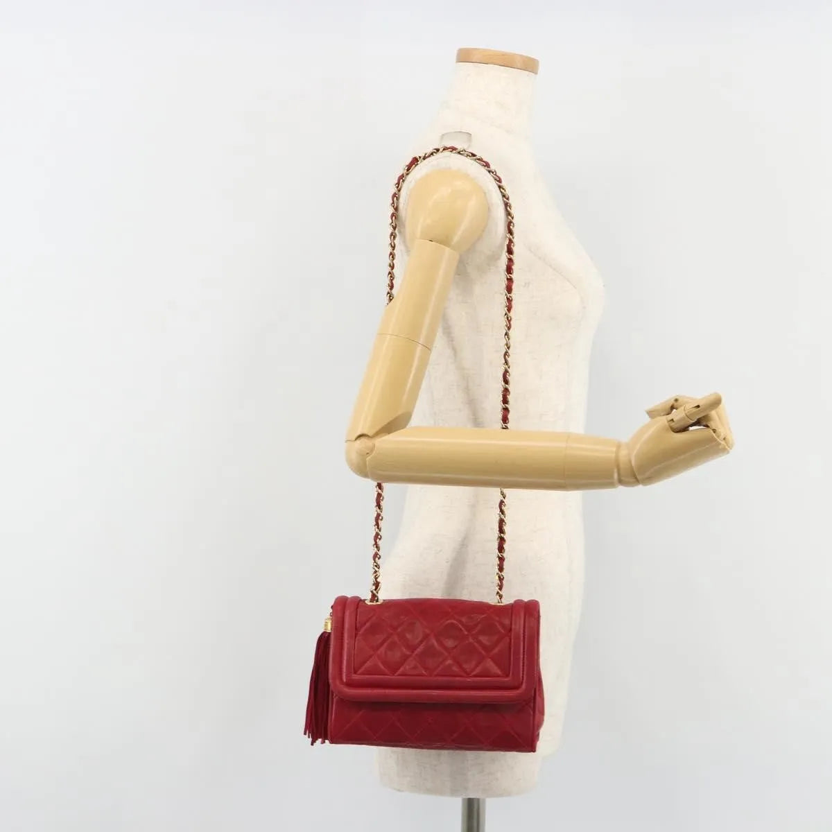 Chanel Vintage Tassel Flap Quilted Lambskin Red Leather Shoulder Bag Bag (Pre-Owned)