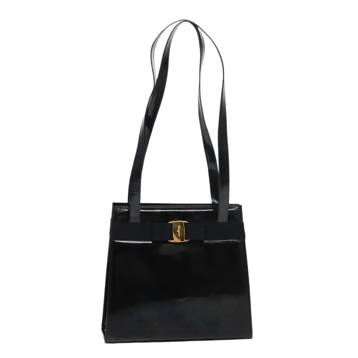 Salvatore Ferragamo Vara Patent Leather Black Patent_Leather Shoulder Bag Bag (Pre-Owned)