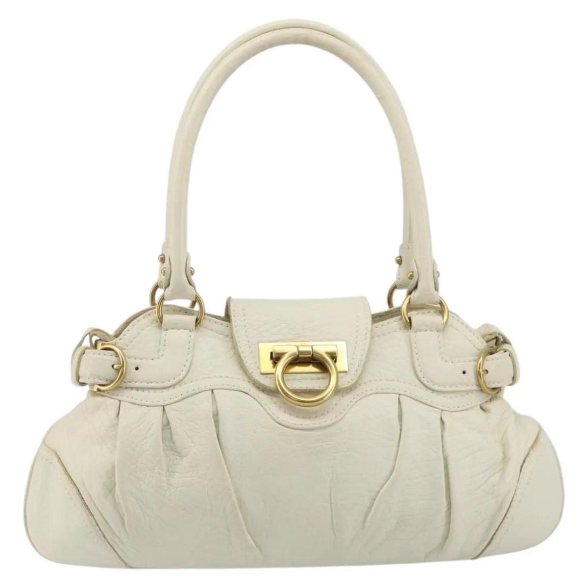 Salvatore Ferragamo Gancini Leather White Leather Handbag (Pre-Owned)