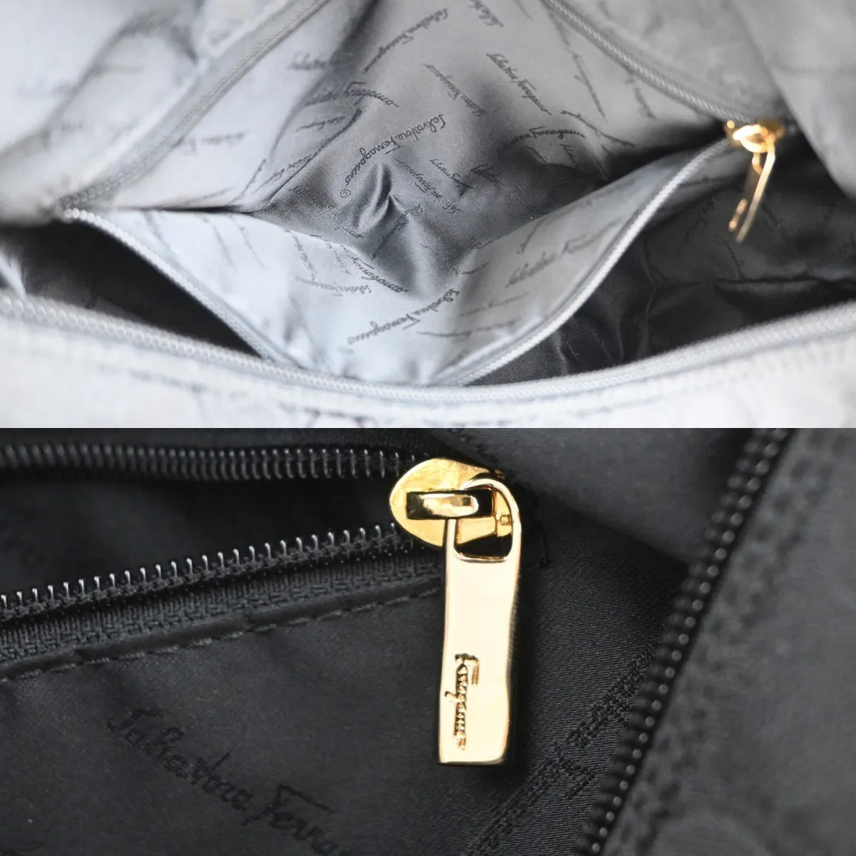 Salvatore Ferragamo Gancini Zip Canvas Black Canvas Shoulder Bag Bag (Pre-Owned)