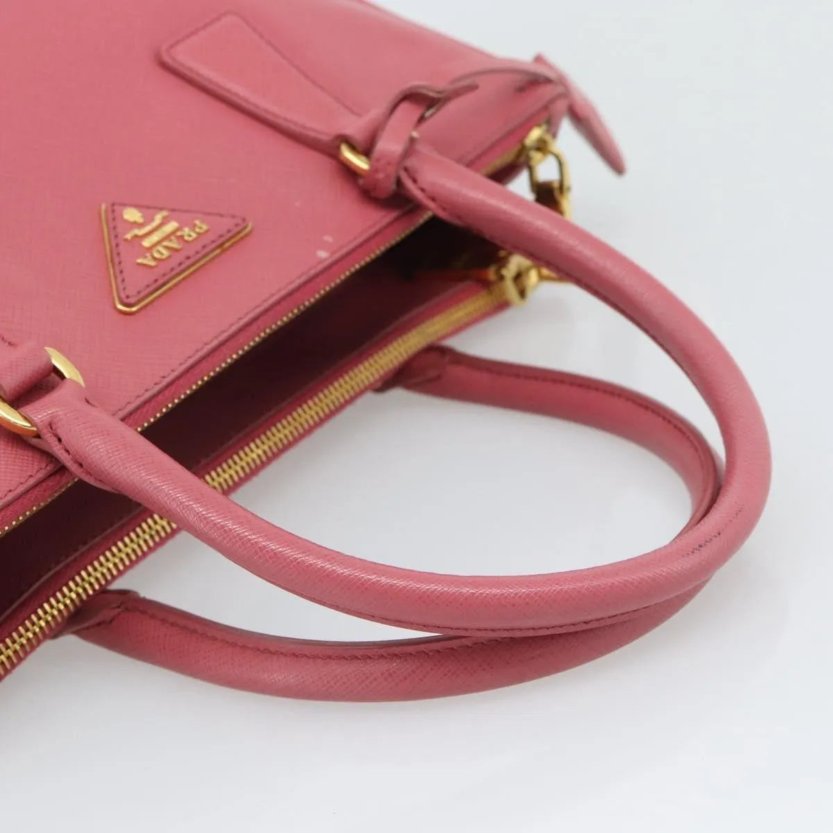 Prada Galleria Double Zip Tote Saffiano Leather Pink Leather Handbag (Pre-Owned)