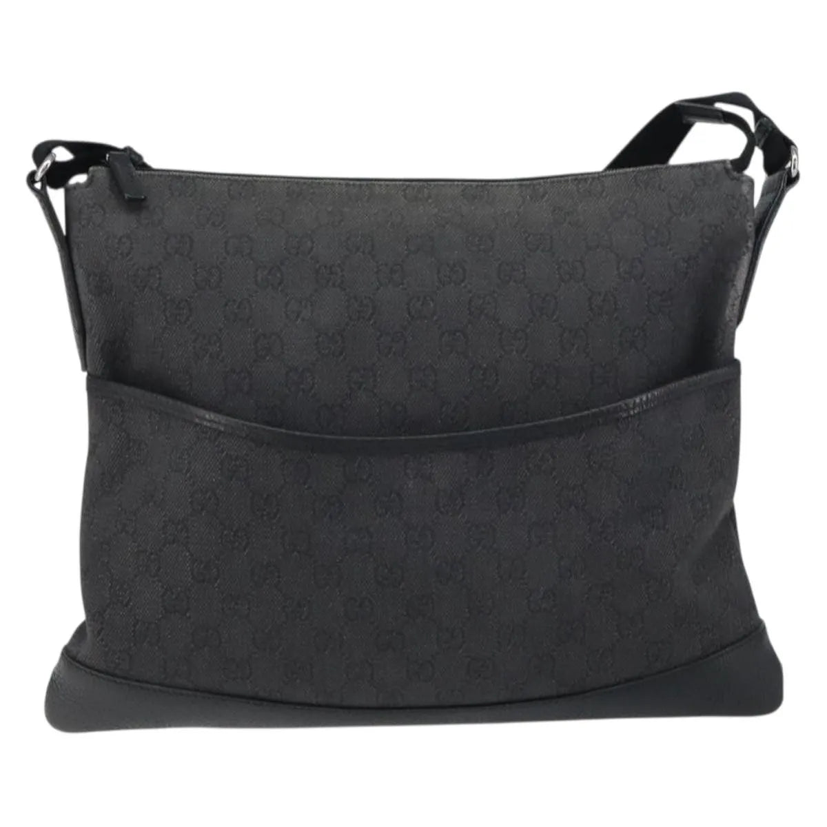 Gucci Zip Messenger Gg Canvas With Perforated Leather Black Canvas Shoulder Bag Bag (Pre-Owned)