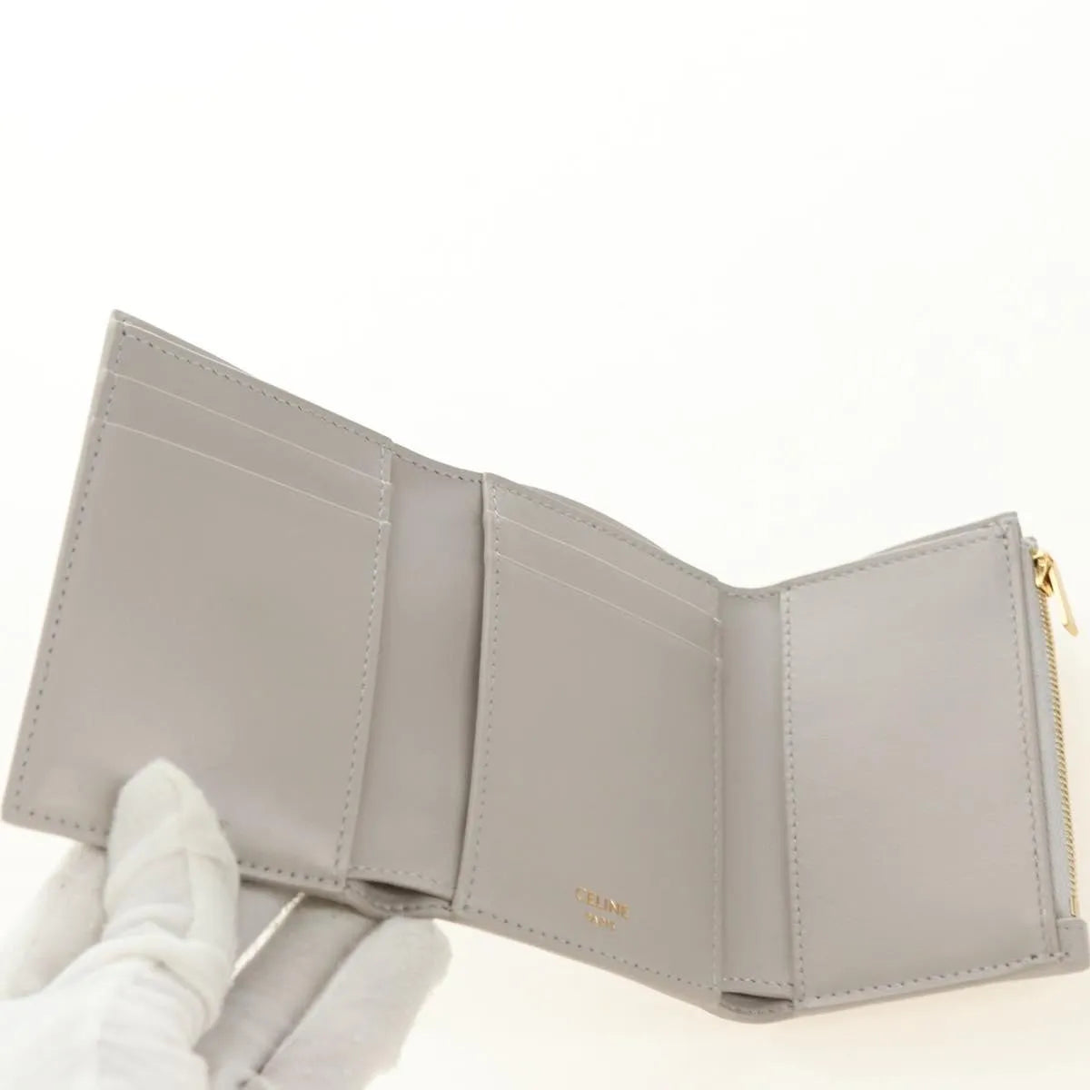 Celine Triomphe Trifold Leather Beige Leather Wallets Accessory (Pre-Owned)