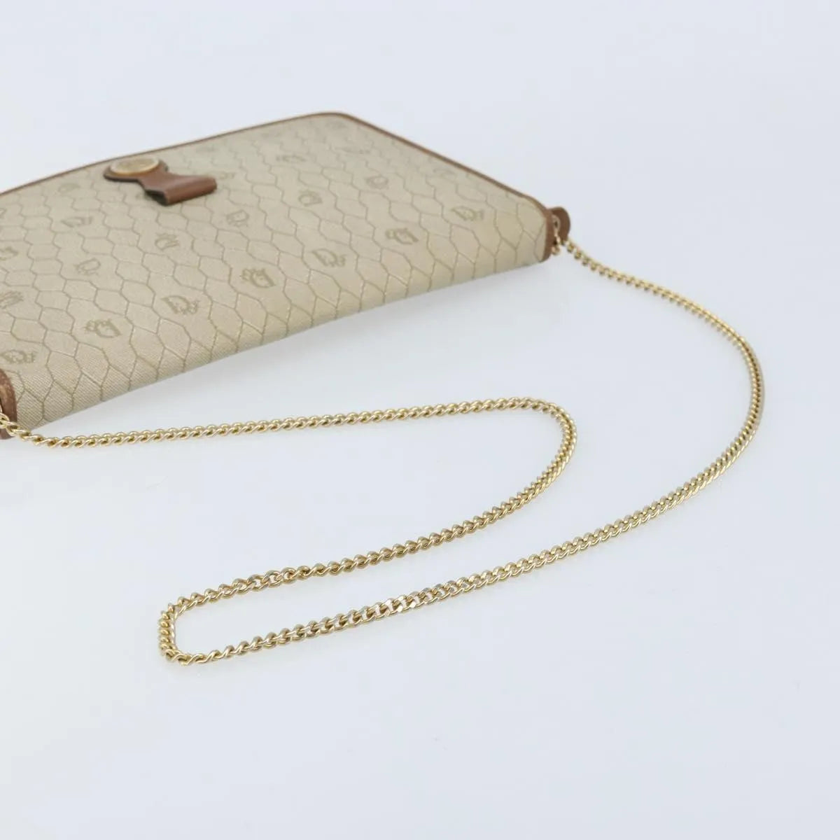 Christian Dior Vintage Honeycomb Chain Canvas Beige Canvas Shoulder Bag Bag (Pre-Owned)