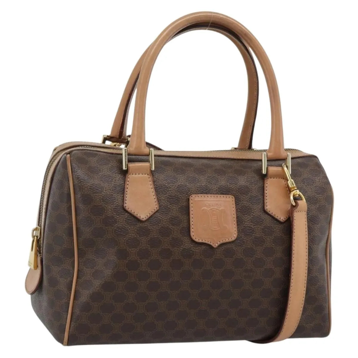 Celine Vintage Macadam Boston Canvas And Leather Brown Pvc Handbag (Pre-Owned)