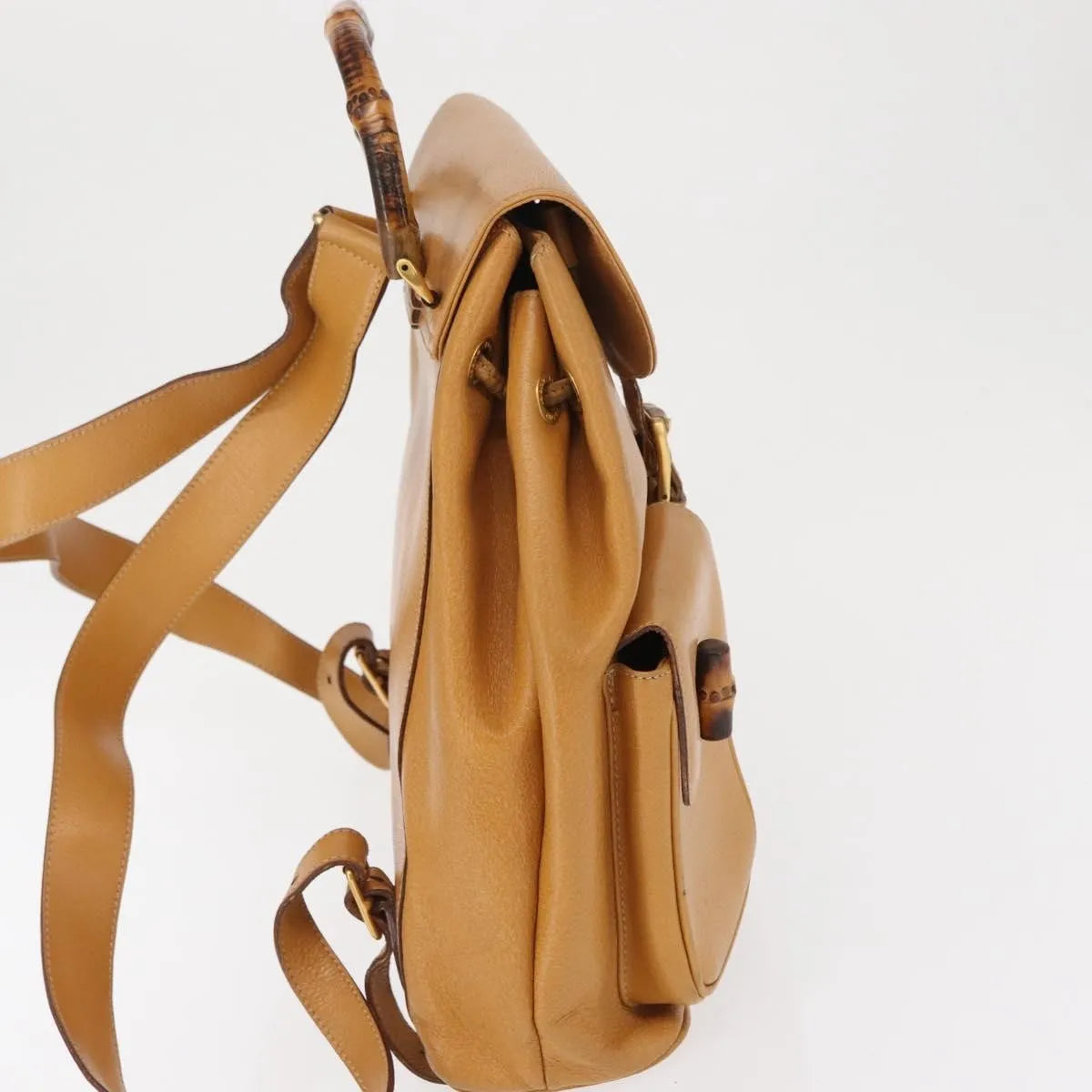 Gucci Vintage Bamboo Leather Brown Leather Backpack Bag (Pre-Owned)