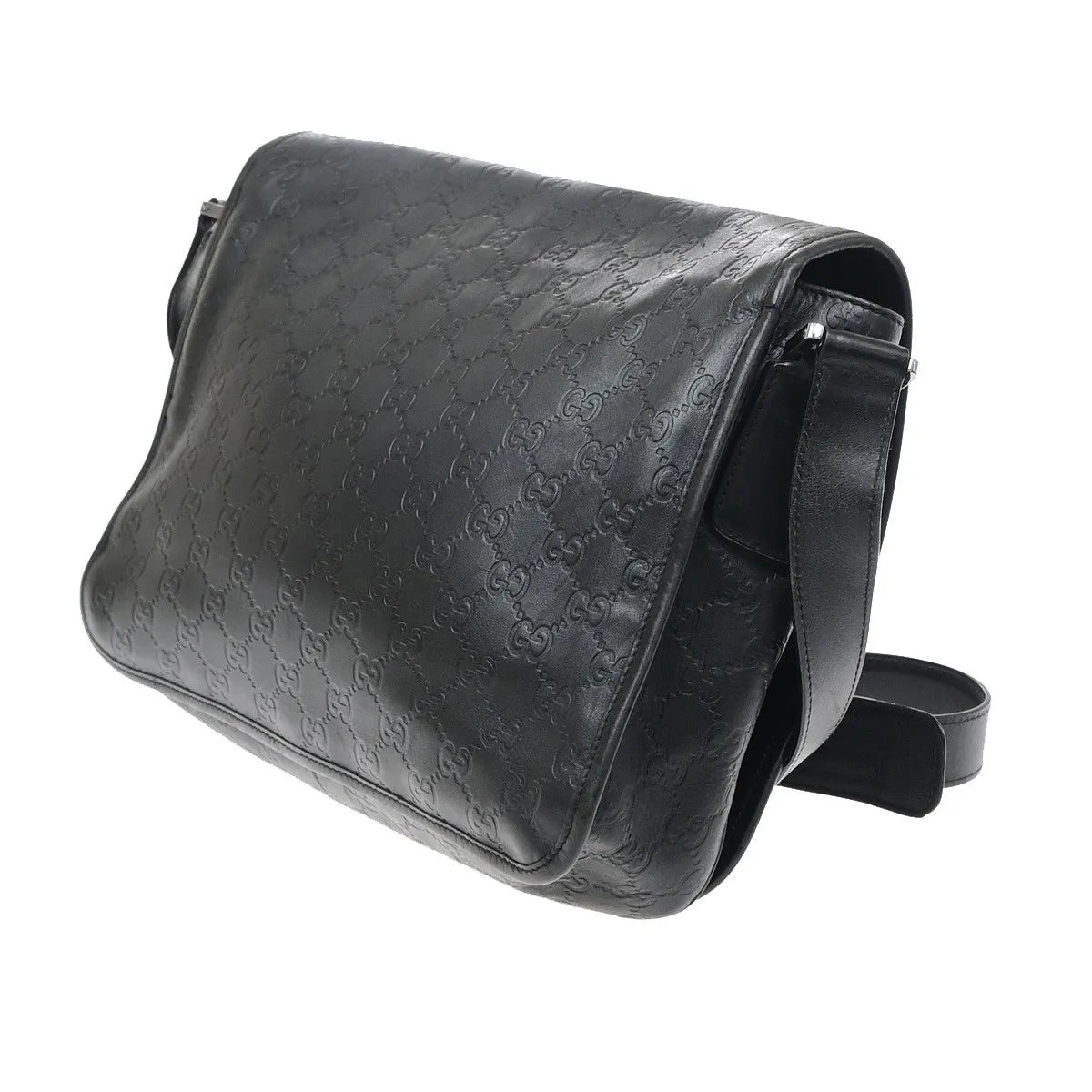 Gucci Flap Messenger Bag (Outlet) Guccissima Leather Black Leather Shoulder Bag Bag (Pre-Owned)