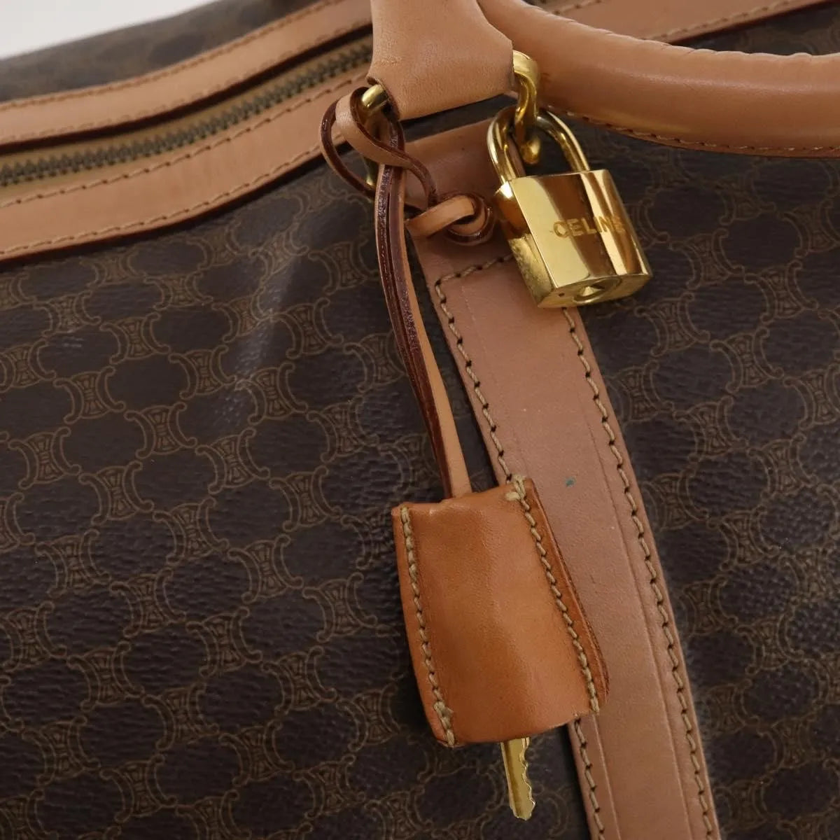 Celine Vintage Duffle Canvas And Leather Brown Canvas Travel Bag Bag (Pre-Owned)