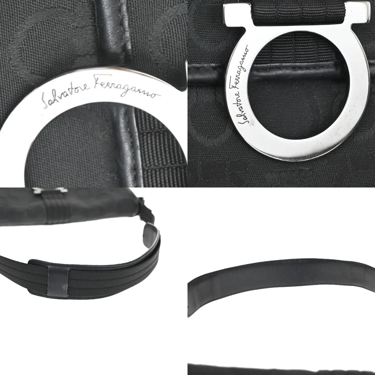 Salvatore Ferragamo Gancini Canvas Black Canvas Shoulder Bag Bag (Pre-Owned)