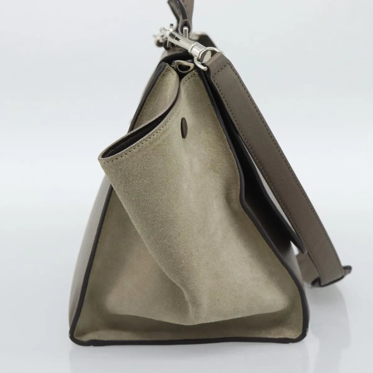 Celine Trapeze Leather With Suede Gray Leather Handbag (Pre-Owned)