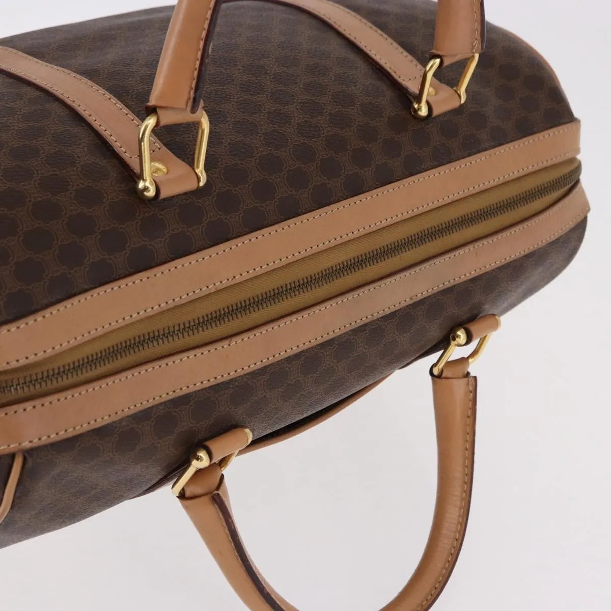 Celine Vintage Macadam Boston Canvas And Leather Brown Pvc Handbag (Pre-Owned)