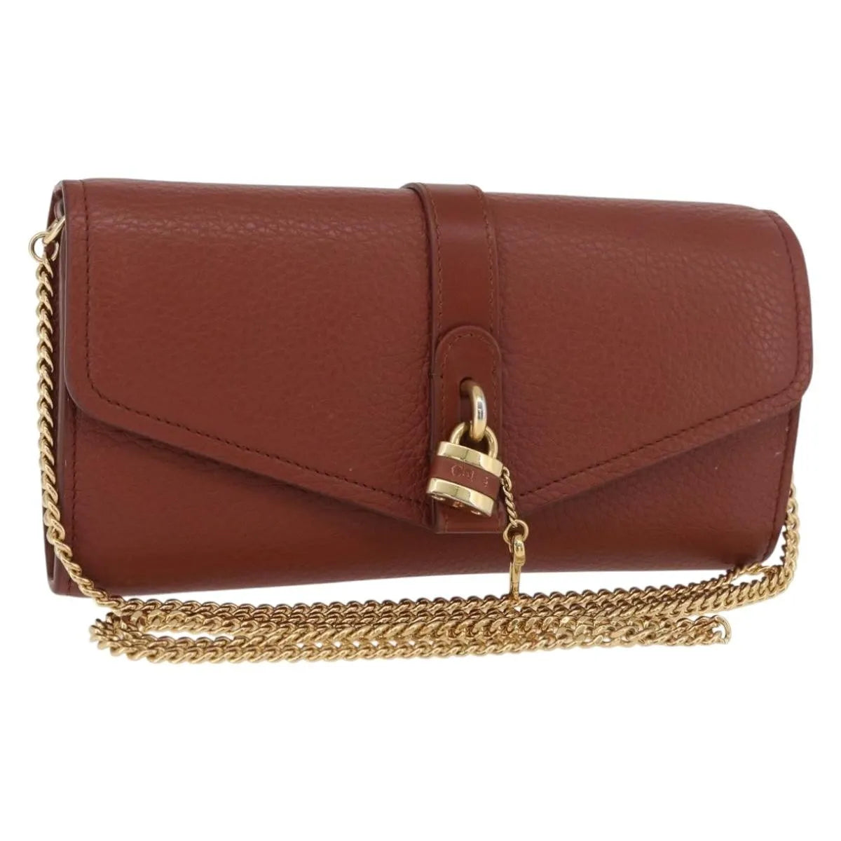 Chloe Aby Chain Leather Brown Leather Shoulder Bag Bag (Pre-Owned)