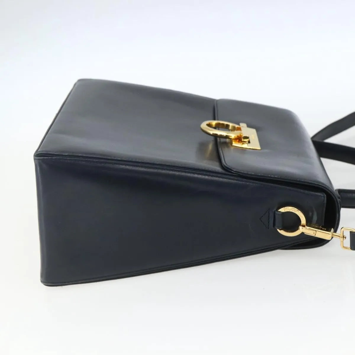 Salvatore Ferragamo Gancini Convertible Top Handle Leather Navy Leather Handbag (Pre-Owned)