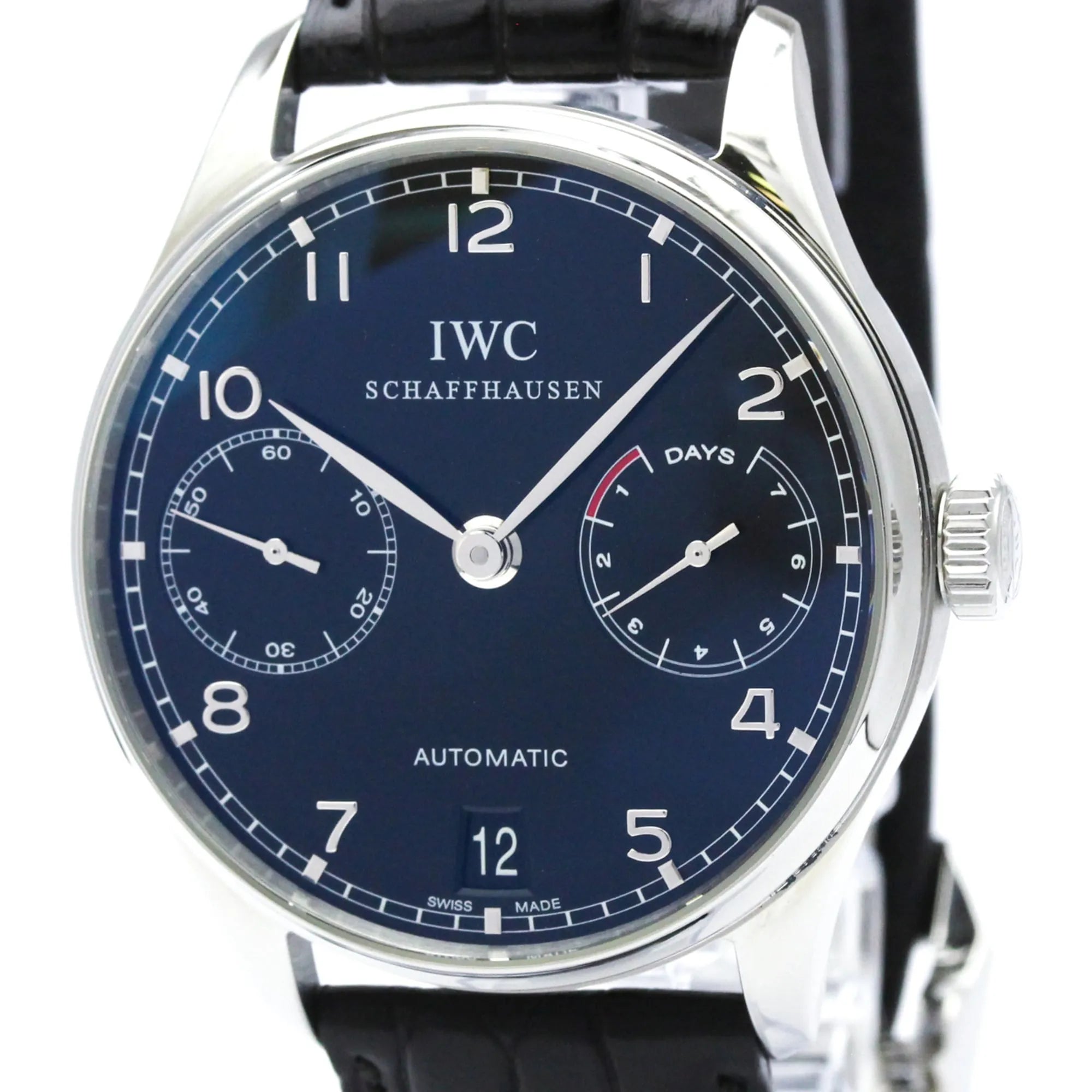 Iwc Schaffhausen Portugieser Chronograph Automatic Stainless Steel And Leather Watch (Pre-Owned)
