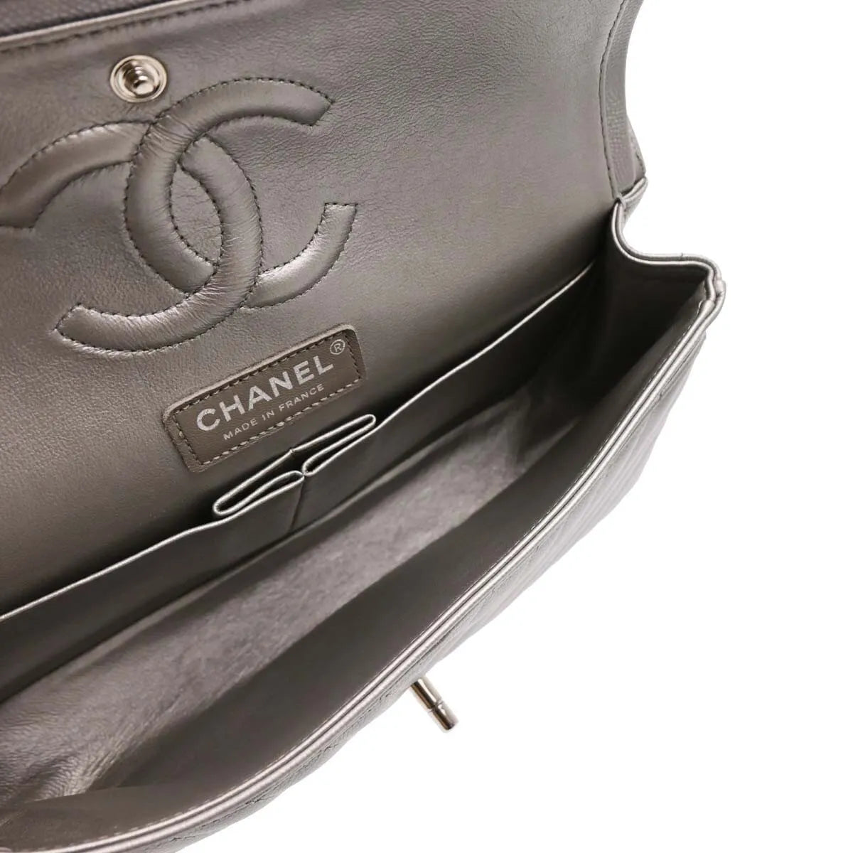 Chanel Timeless - Classic Double Flap Leather Silver Calfskin Shoulder Bag Bag (Pre-Owned)