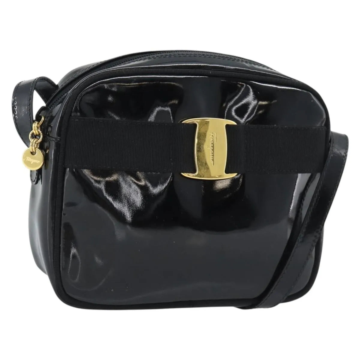 Salvatore Ferragamo Vala Patent Leather Black Patent_Leather Shoulder Bag Bag (Pre-Owned)