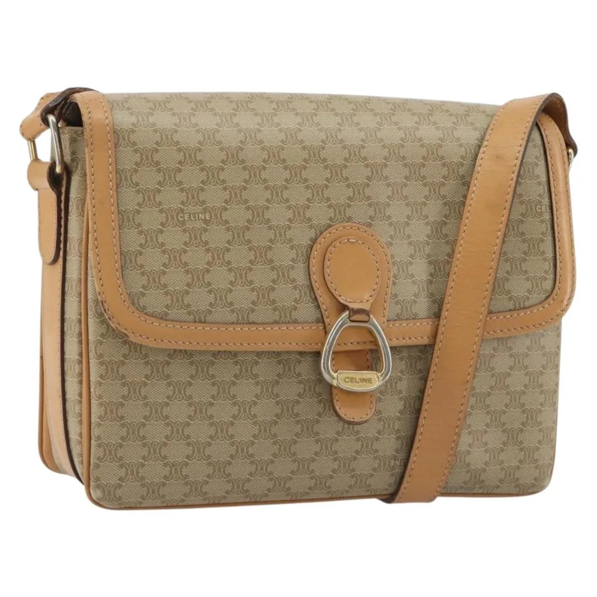 Celine Vintage Macadam Canvas And Leather Beige Canvas Shoulder Bag Bag (Pre-Owned)