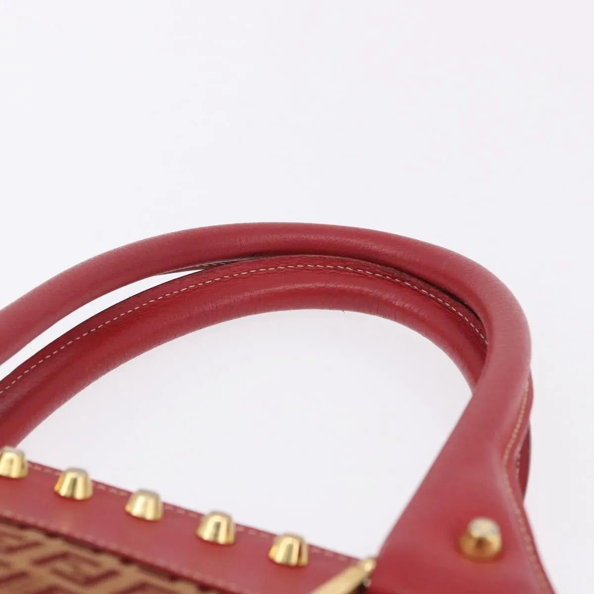 Fendi Studded Handle Canvas Red Canvas Handbag (Pre-Owned)