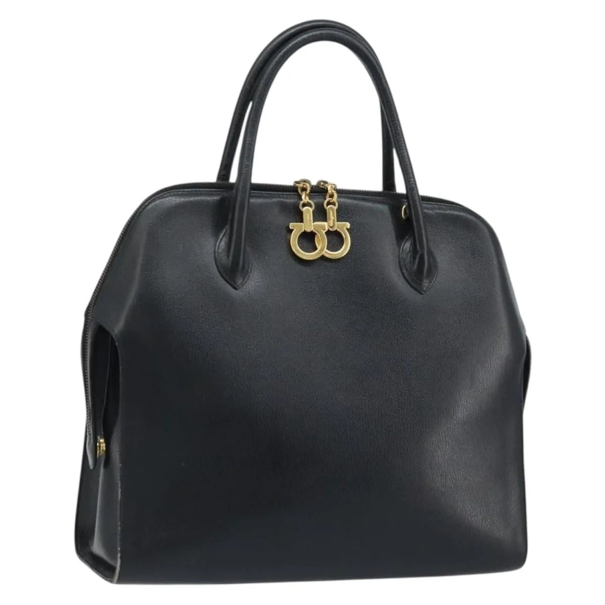 Salvatore Ferragamo Gancini Leather Black Leather Handbag (Pre-Owned)