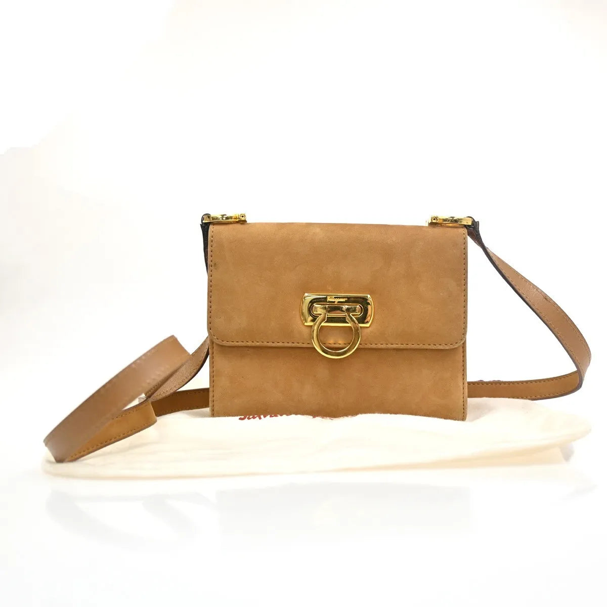Salvatore Ferragamo Gancini Suede Brown Suede Shoulder Bag Bag (Pre-Owned)