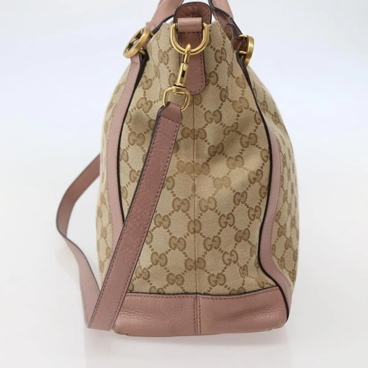 Gucci Vintage Interlocking G Canvas And Leather Beige Canvas Handbag (Pre-Owned)