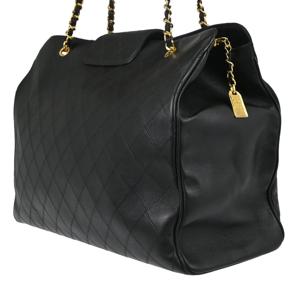 Chanel Vintage Supermodel Weekender Quilted Leather Black Leather Shoulder Bag Bag (Pre-Owned)