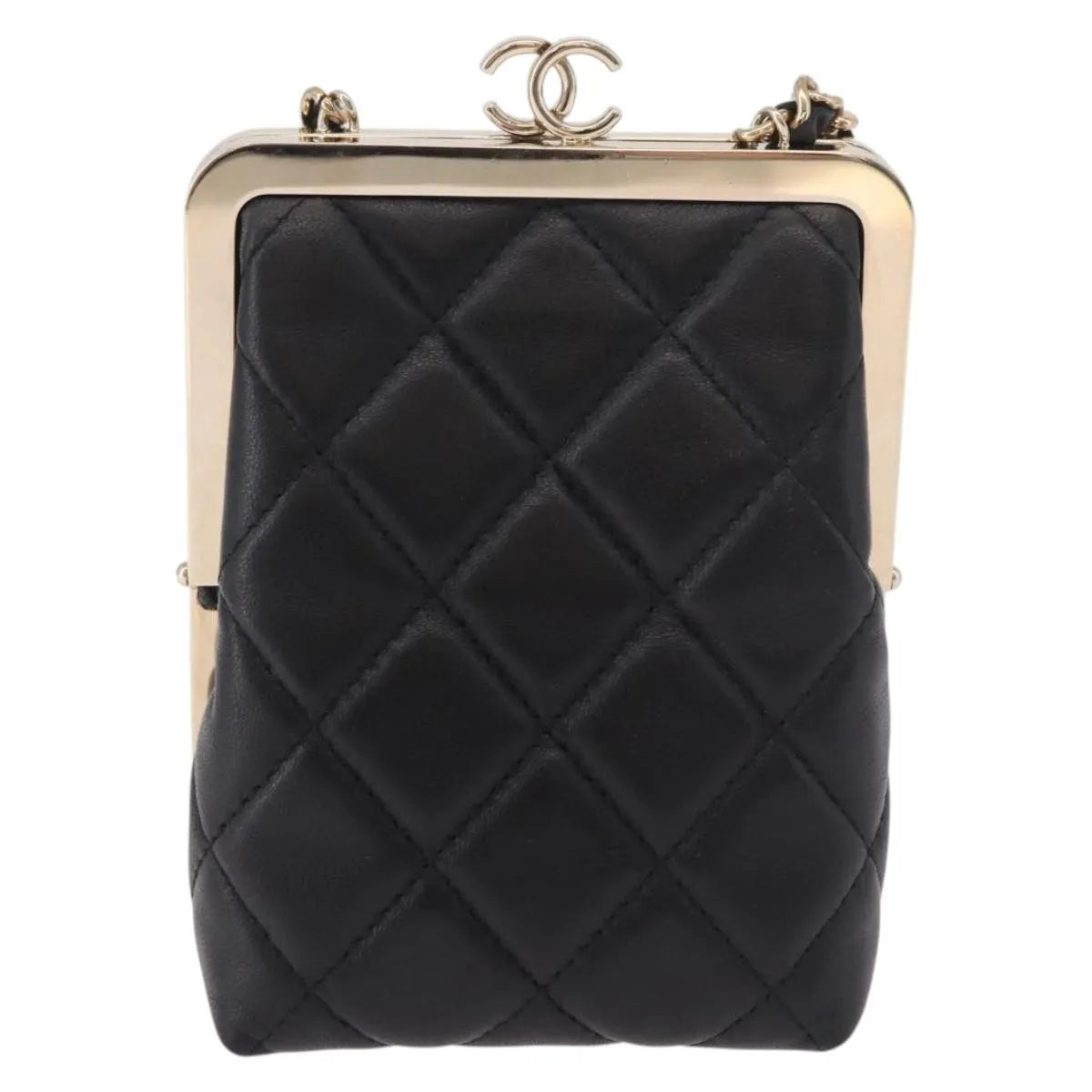 Chanel Cc Frame Clutch With Chain Quilted Lambskin And Plexiglass Black Leather Clutche & Pouche Bag (Pre-Owned)