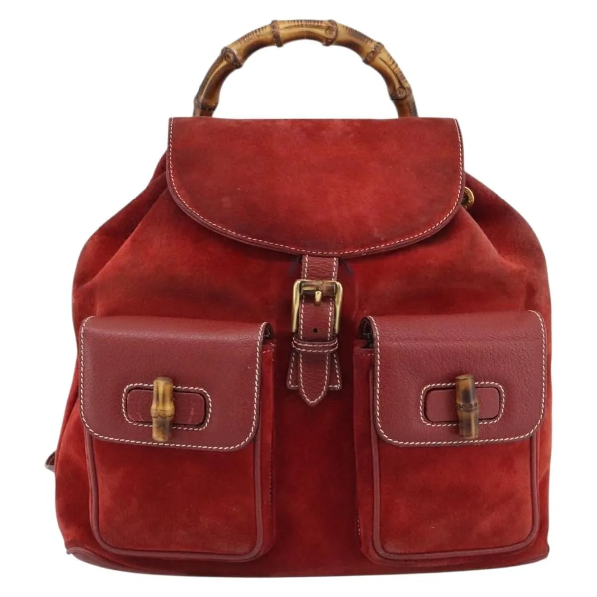 Gucci Vintage Bamboo Suede Red Suede Backpack Bag (Pre-Owned)