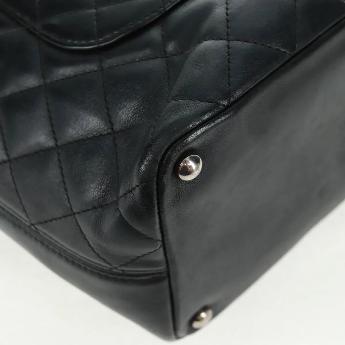 Chanel Cambon Tote Quilted Leather Black Leather Tote Bag Bag (Pre-Owned)