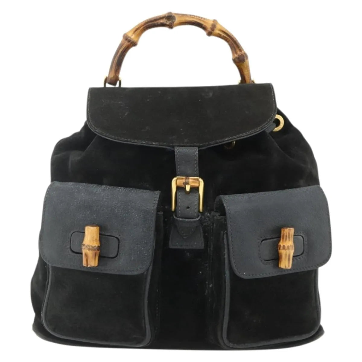 Gucci Vintage Bamboo Suede Black Suede Backpack Bag (Pre-Owned)