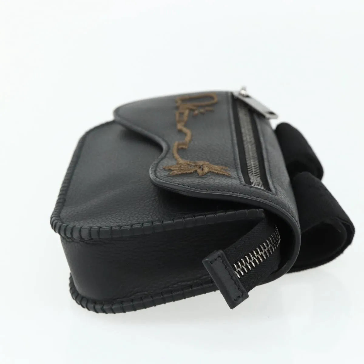 Christian Dior Saddle Pouch Belt Leather Black Leather Clutche & Pouche Bag (Pre-Owned)