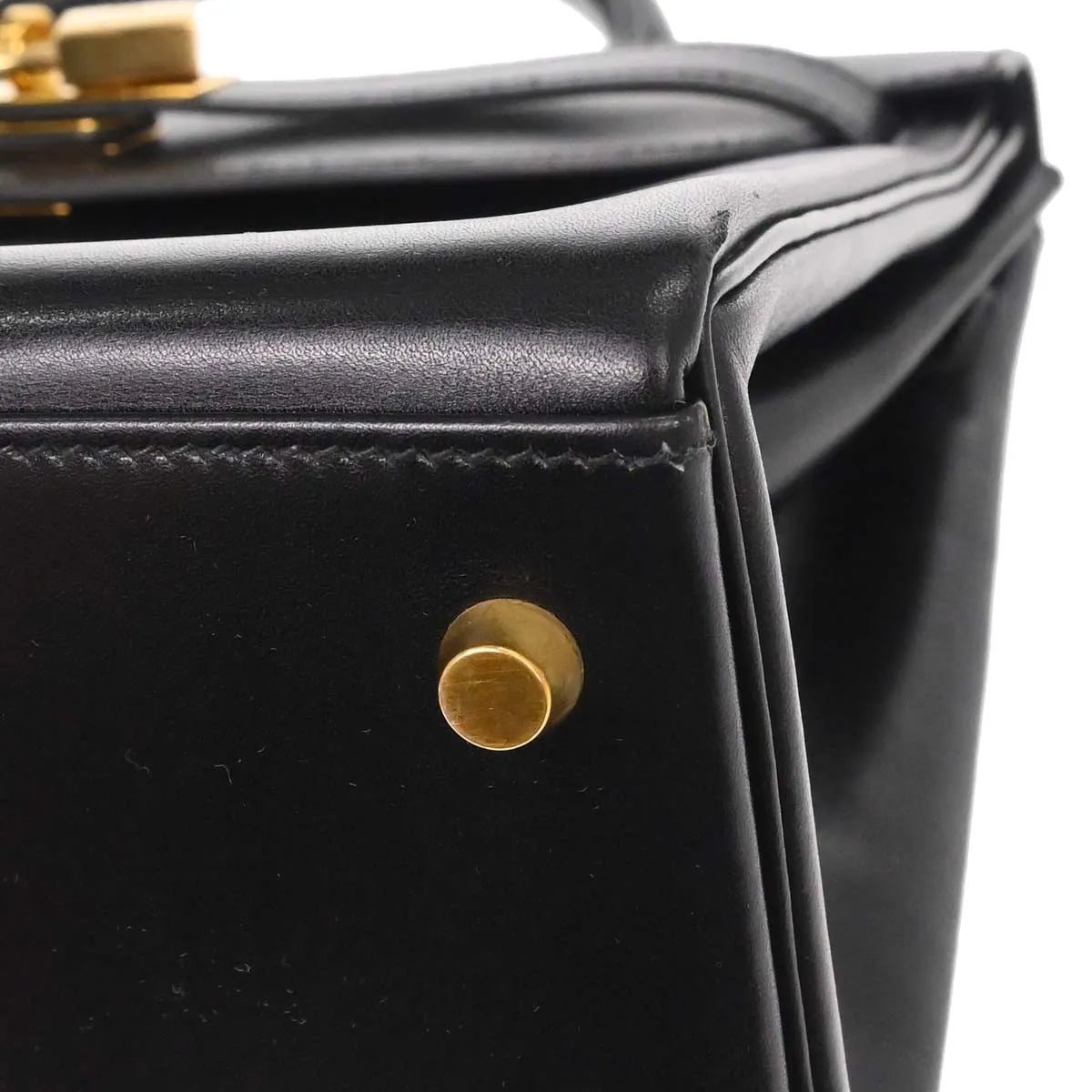 Hermes Kelly Black Box Calf With Gold Hardware Black Leather Handbag (Pre-Owned)