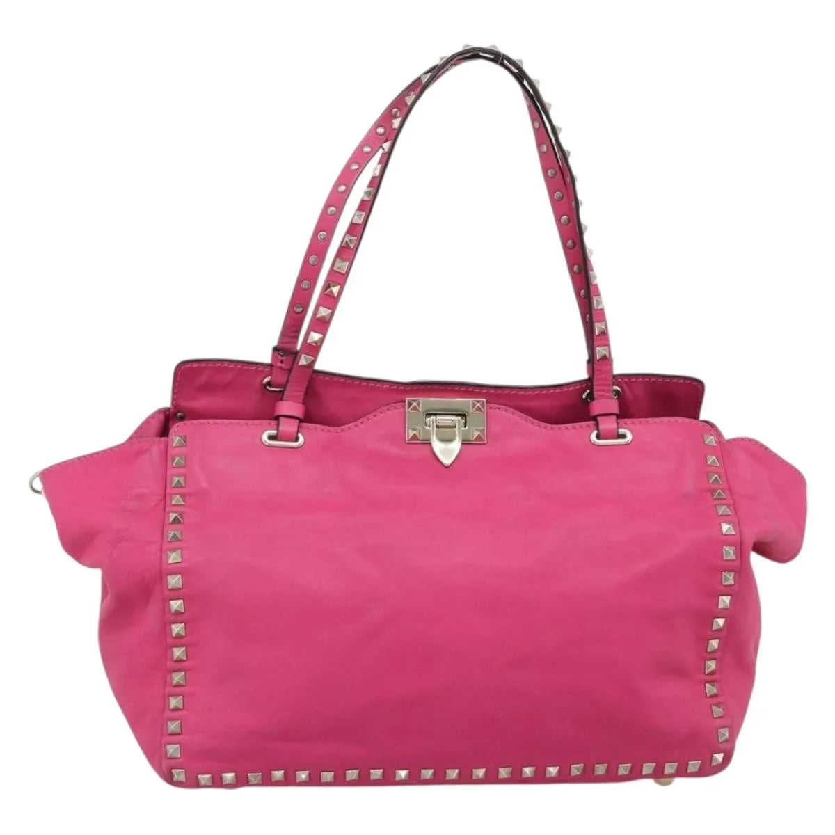 Valentino Garavani Rockstud Tote Textured Leather Pink Leather Tote Bag Bag (Pre-Owned)