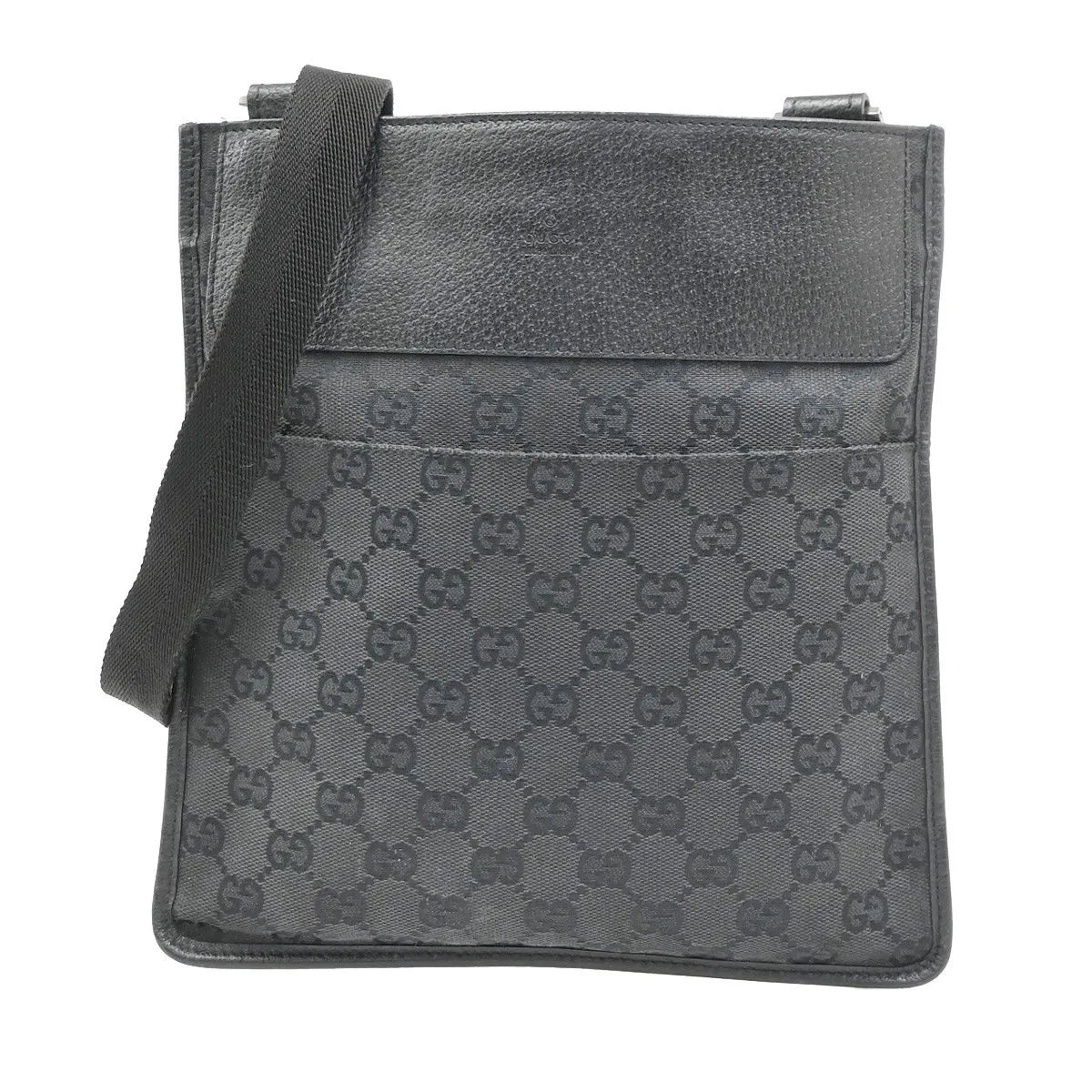 Gucci Vintage Flat Messenger Gg Canvas And Leather Black Canvas Shoulder Bag Bag (Pre-Owned)