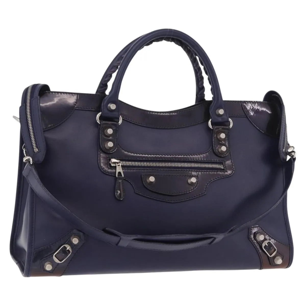 Balenciaga Holiday City Giant Studs Matte Calfskin Navy Leather Handbag (Pre-Owned)