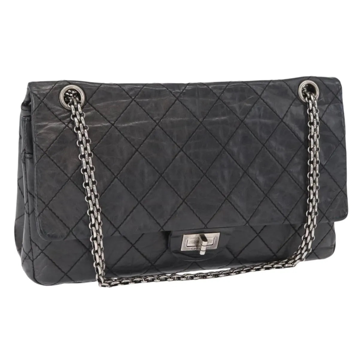 Chanel Reissue 2.55 Flap Quilted Aged Calfskin Black Leather Handbag (Pre-Owned)
