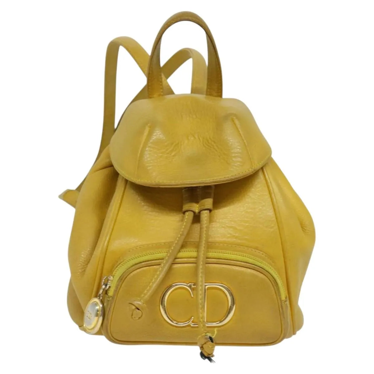 Christian Dior Vintage Flap Leather Yellow Leather Backpack Bag (Pre-Owned)