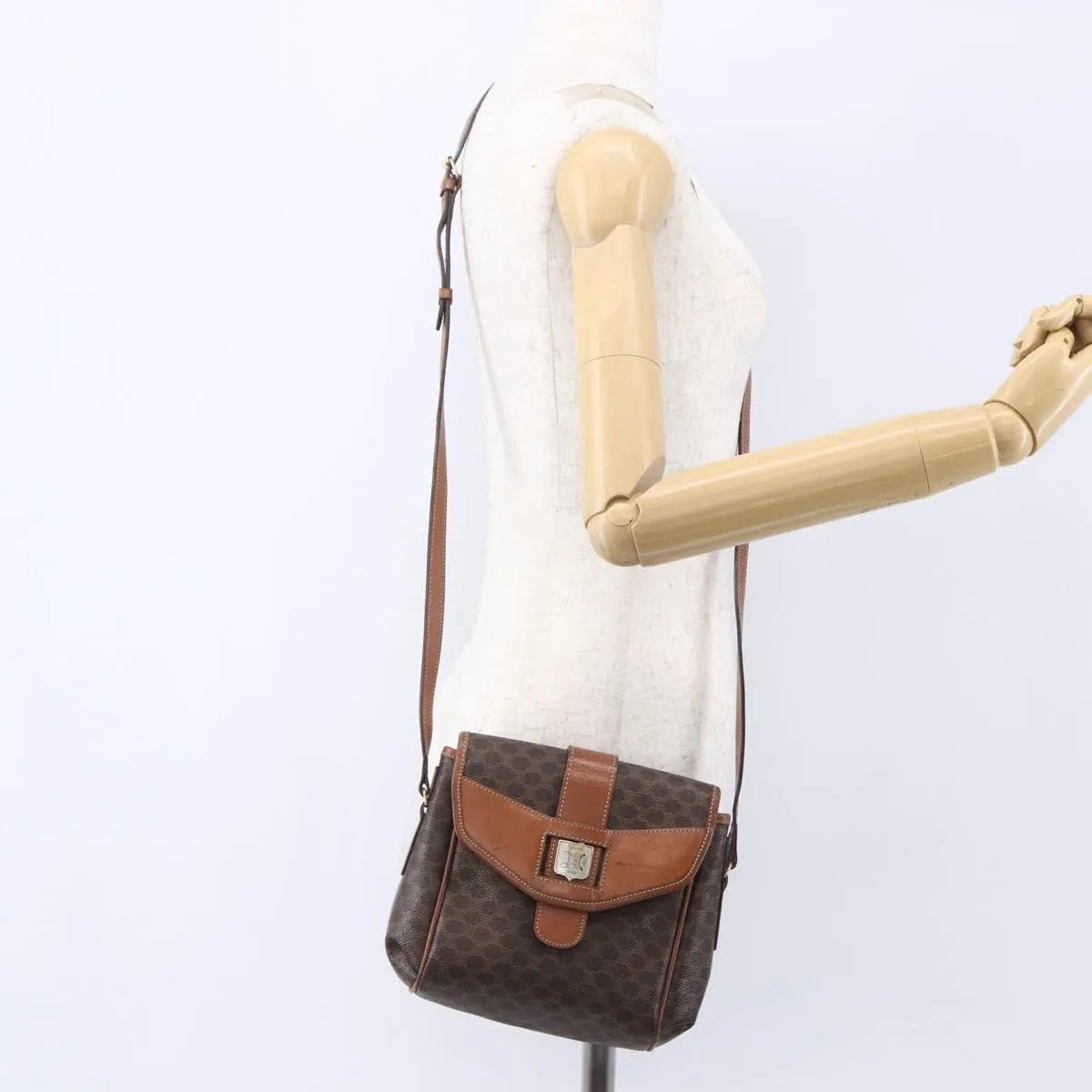 Celine Vintage Macadam Canvas And Leather Brown Canvas Shoulder Bag Bag (Pre-Owned)